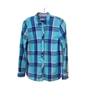 Talbots Cotton Button Down Blue/Aqua/Pink Plaid Shirt (Size XS)